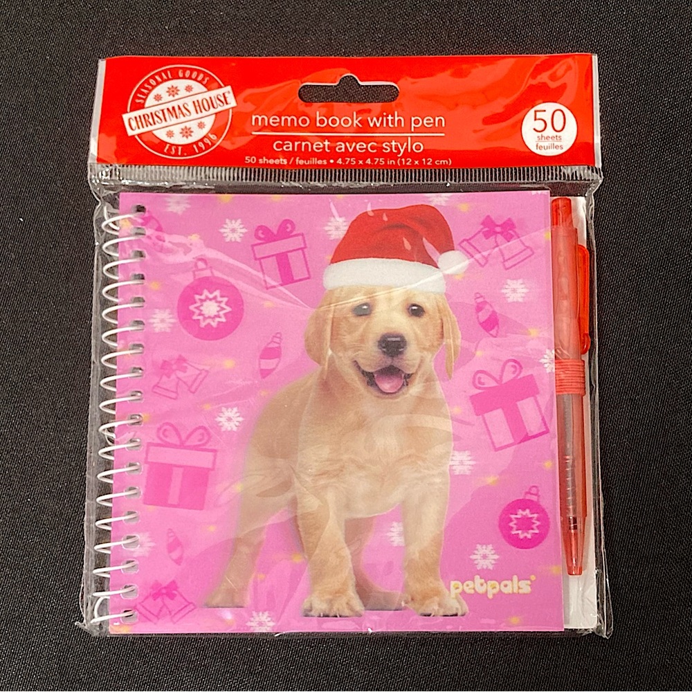 💘 Christmas Golden Retriever Memo Book with Pen Notepad